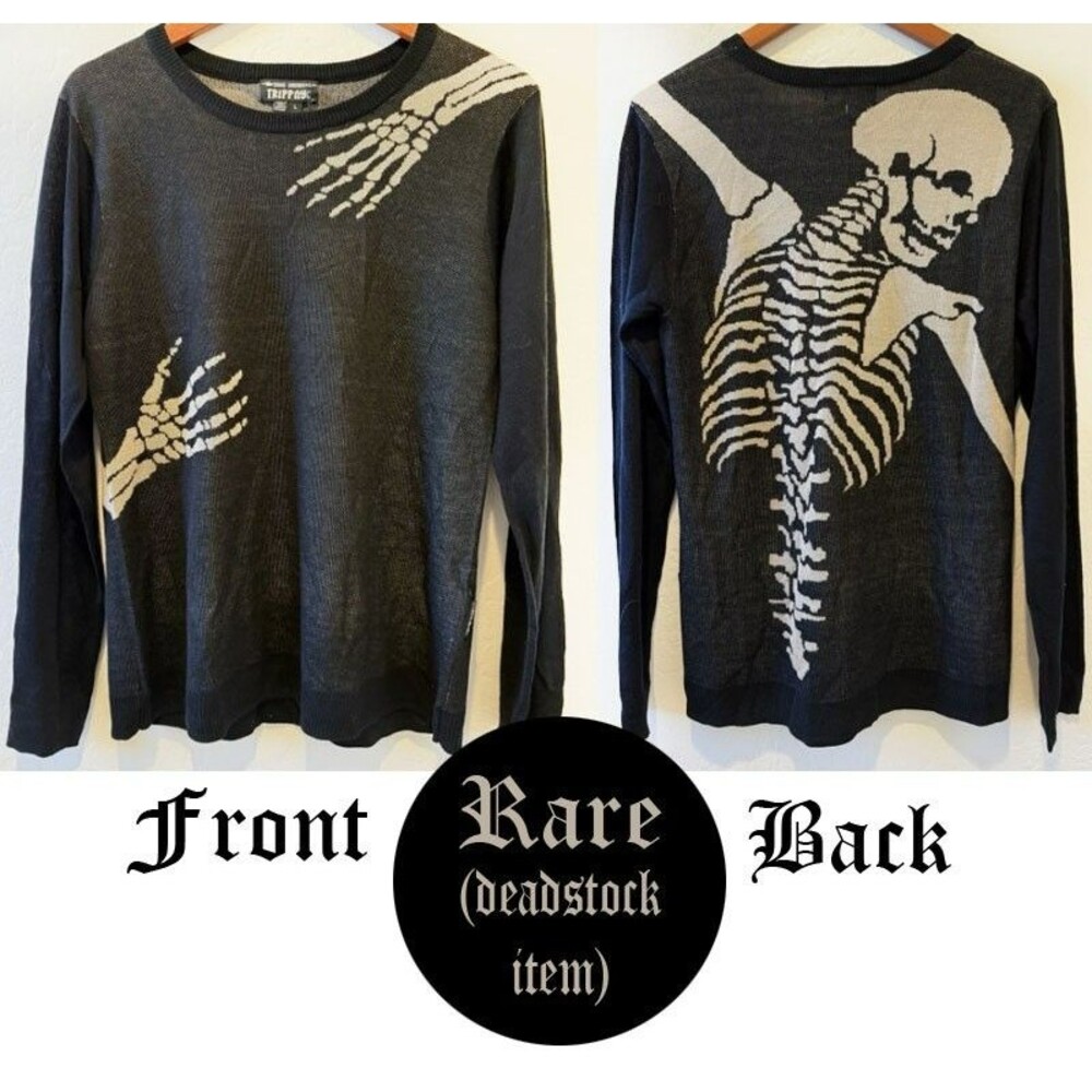 NWT Tripp NYC Skeletal Embrace Sweater Men's L Unisex Skeleton Goth Y2K Black